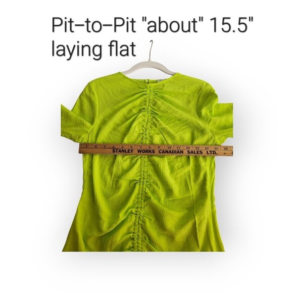 TopShop l/s mod stretch ruched front tie crop top in neon green lime NWOT size 4 - Picture 4 of 9